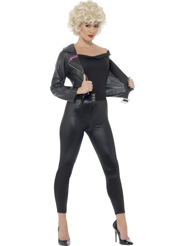 Ladies Grease 50s Bad Sandy Costume Womens 1950s T-birds Black Jacket Tbirds