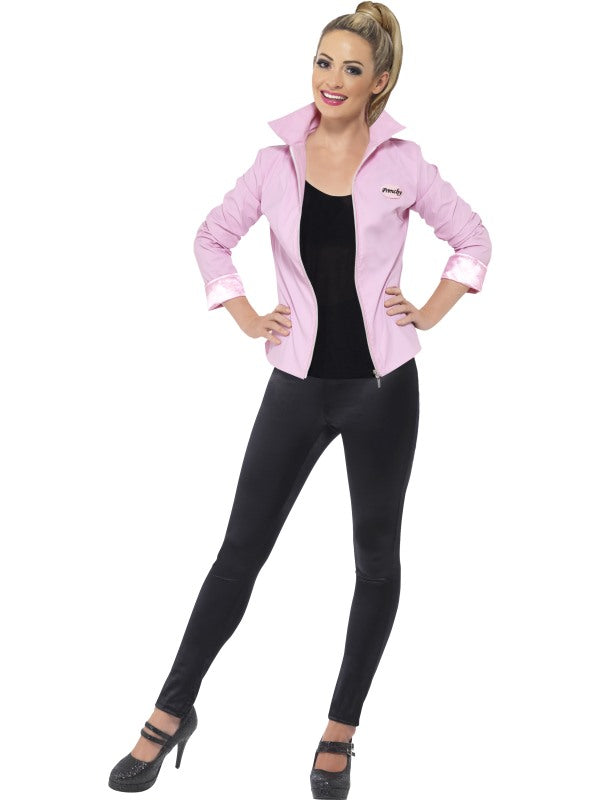 Ladies Grease Pink Satin Jacket and Name Badges 50s Costume
