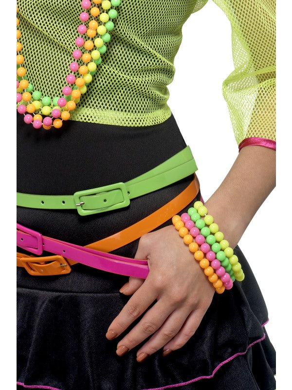 Beaded Bracelets Ladies Neon Assorted 80s Disco Fancy Dress Costume Accessory