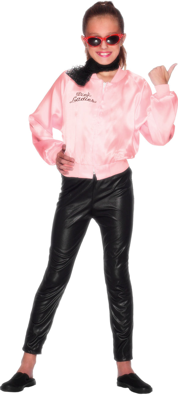 Girl Kids 50's Grease Pink Lady Satin Jacket Costume