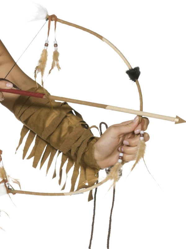 Adult Feathered Western Indian Bow and Arrow Set Wild West Costume Accessories