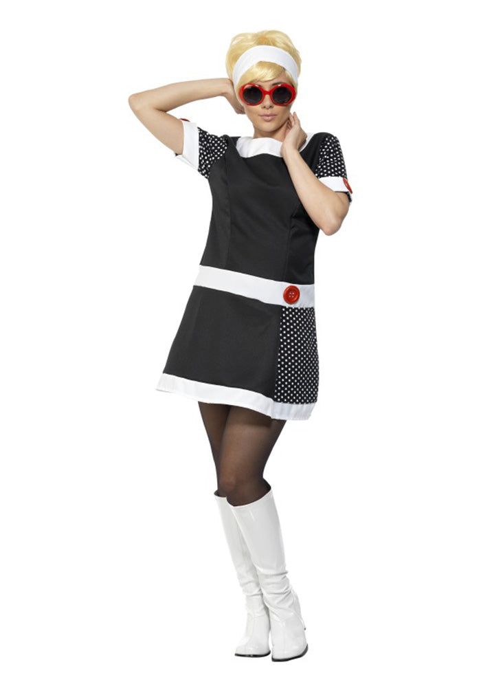 Womens Licensed 1960s 60s 70s Mod Chic Dress Fancy Dress Costume Retro Outfit