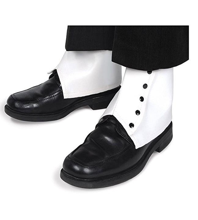 WHITE Mens 1920s 20s SPATS with Black Buttons Fancy Dress Accessories