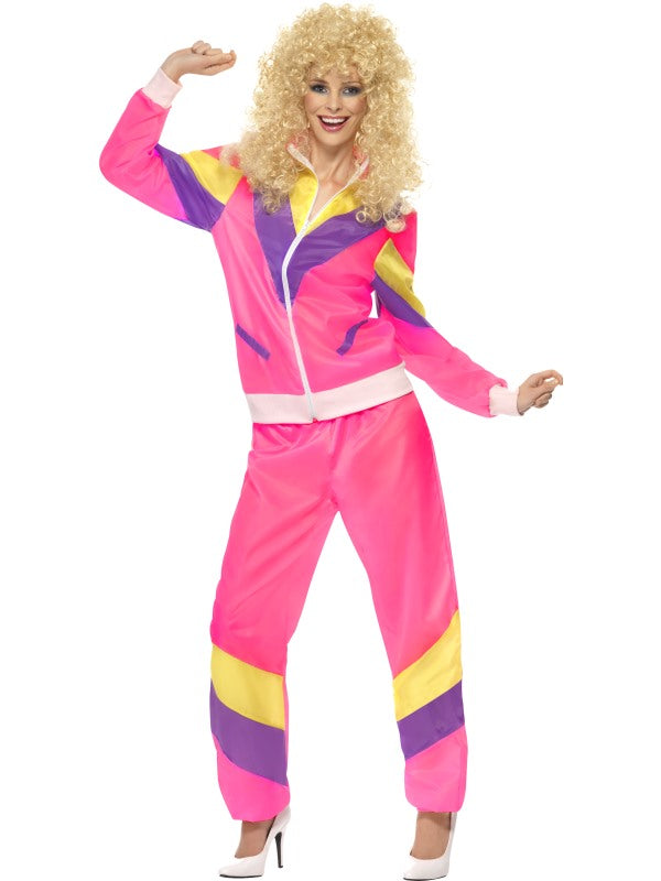 80s Height Of Fashion Pink Shell Suit Tracksuit 1980s Womens Ladies Costume