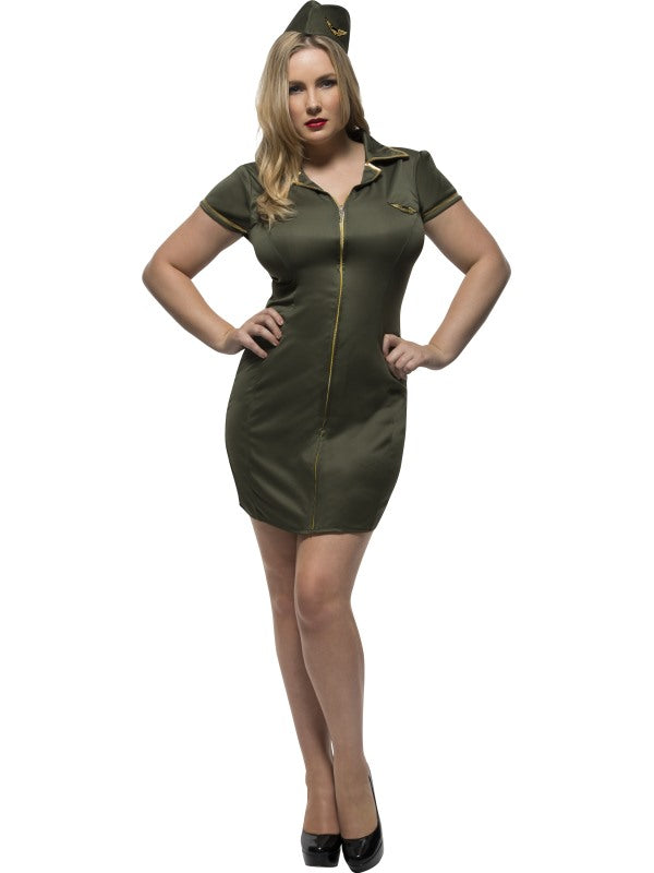 Ladies Police Cop Uniform Army Soldier Wartime Green Dress Costume