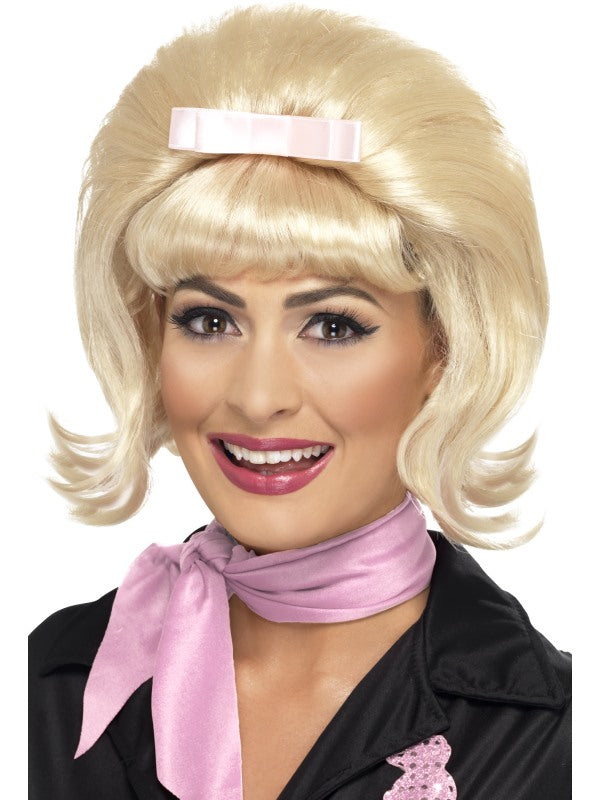 Ladies 50s Flicked Beehive Bob Hairspray Grease Blonde Flip Costume Party Wig
