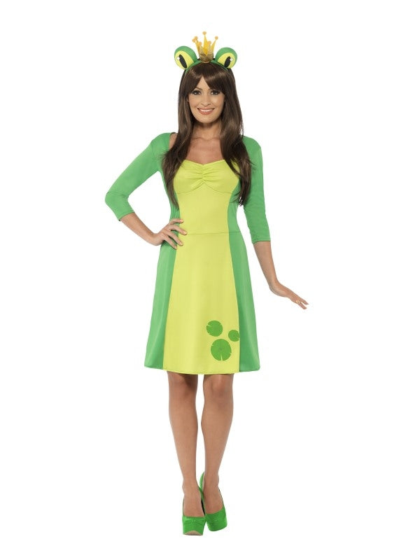 Ladies Frog Costume Fairytale Book Week Animal Green Fancy Dress Outfit Dress Headpiece