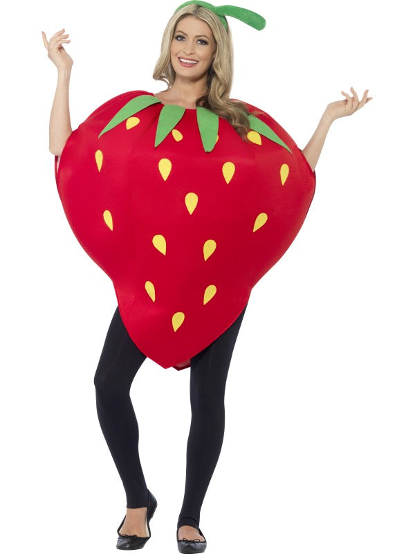 Strawberry Costume Ladies Mens Unisex Novelty Fruit Fancy Dress Outfit One Size