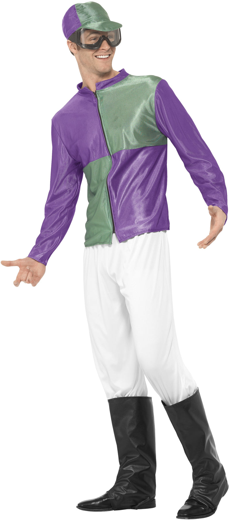 Purple Green Jockey Horse Racing Rider Mens Uniform Costume Outfit Hat