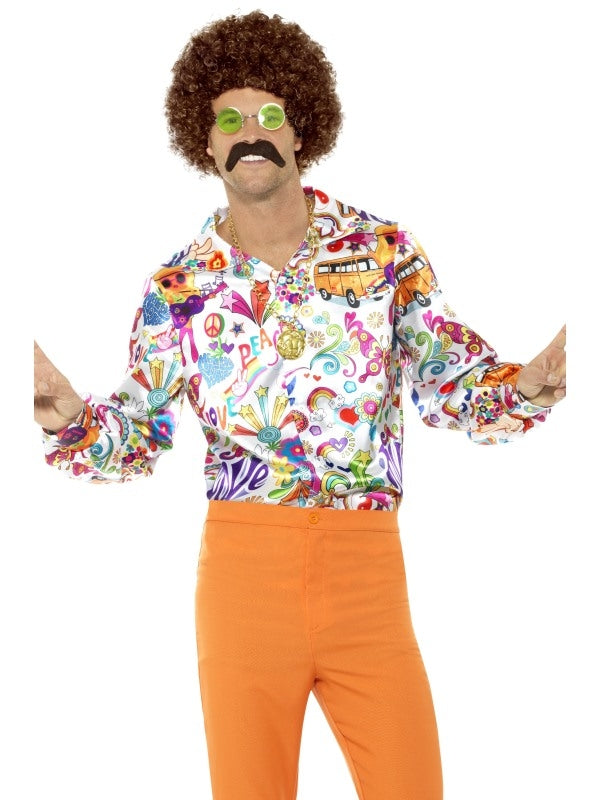 Mens Groovy Shirt Multicolour 1960s 1970s Hippie Retro Disco Costume Top