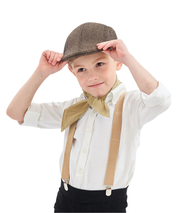 Coffee Victorian Boy Colonial Costume cap hat braces neckerchief Set