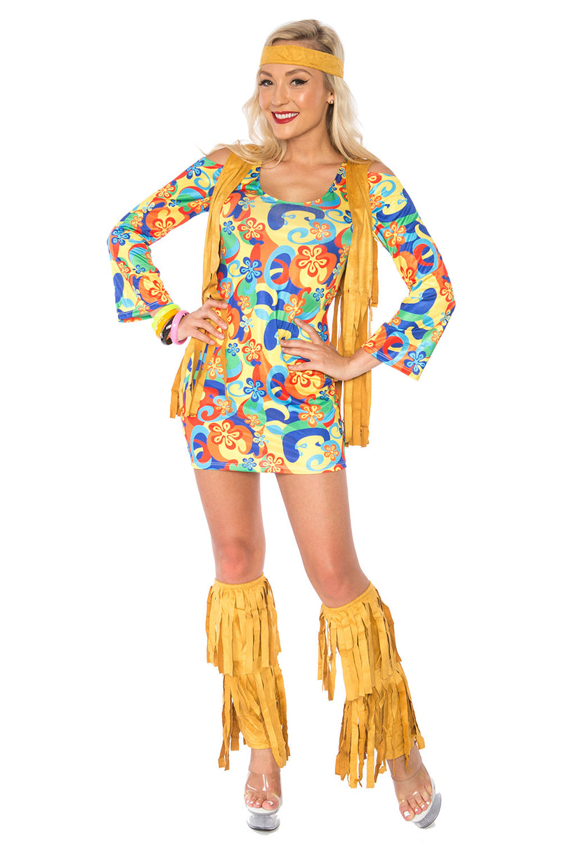 Ladies 60s 70s Retro Hippie Go Go Girl Disco Costume Fancy Dress Hen Xmas Party