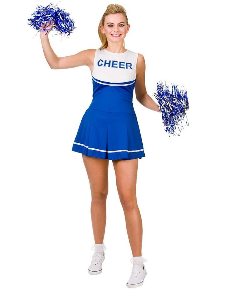 Blue Ladies Cheerleader School Girl Uniform Fancy Dress Costume