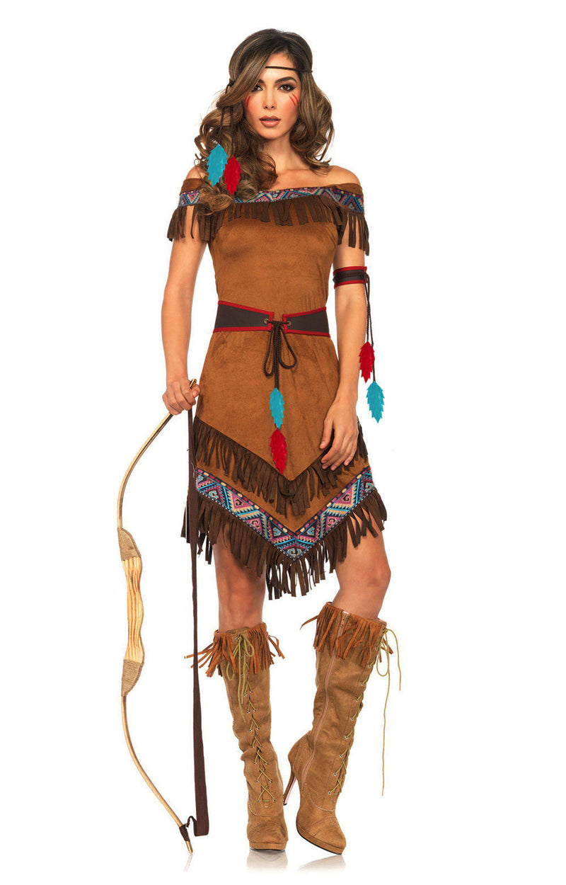 Ladies Noble Warrior Pocahontas Native American Indian Wild West Costume