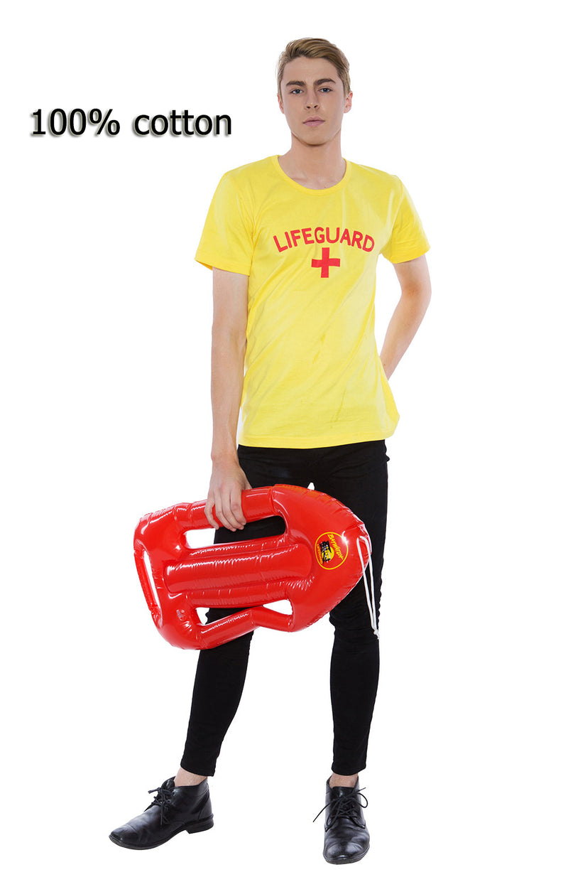 Mens Beach Lifeguard Uniform Yellow T-shirt Costume