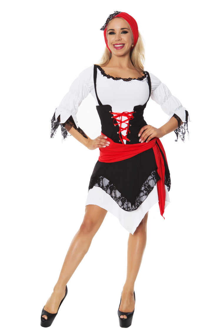 Ladies Pirate Wench Musketeer Caribbean Swashbuckler Fancy Dress Costume