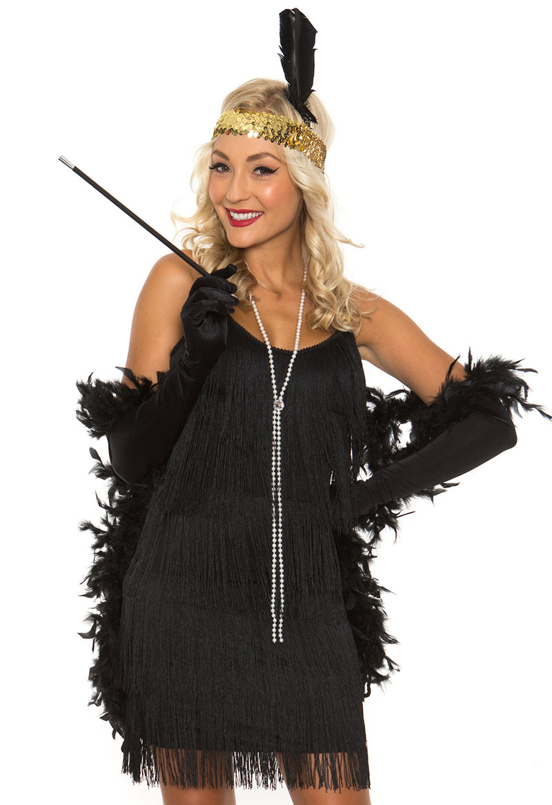 Womens 1920s Flapper Costume - Black Fringe Charleston Dress Set