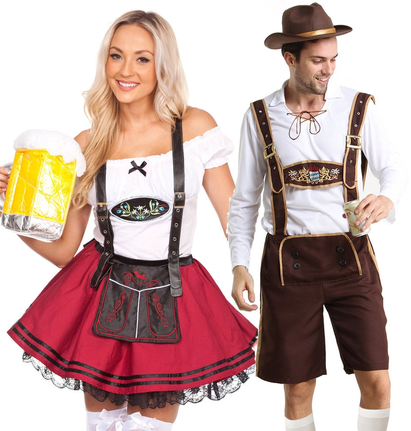 Couples Red Lederhosen oktoberfest Outfit Costume