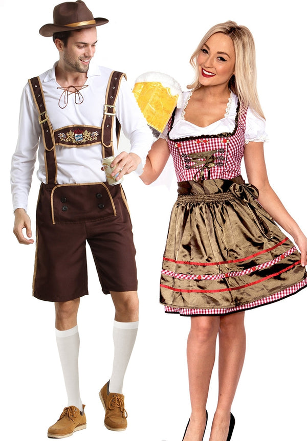 Couples Oktoberfest Heidi Beer Maid Lederhosen Costume