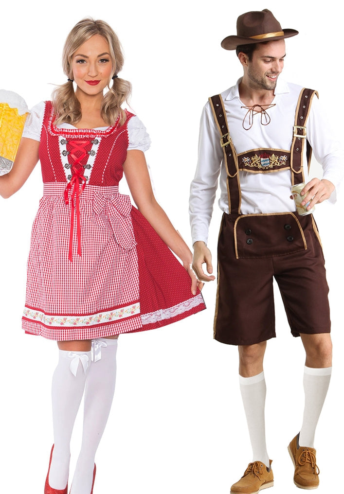 Couple Oktoberfest Wench Beer Maid German Lederhosen Costume