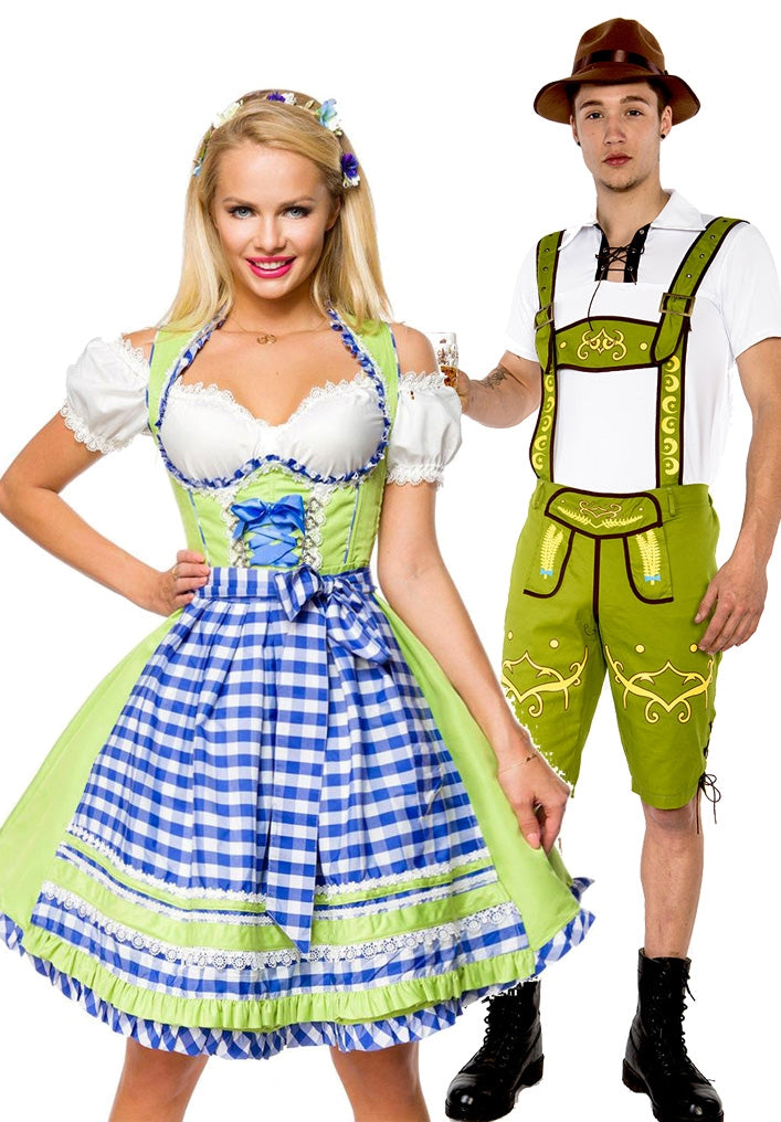 Green Couple Lederhosen Dirndl Maid Costume