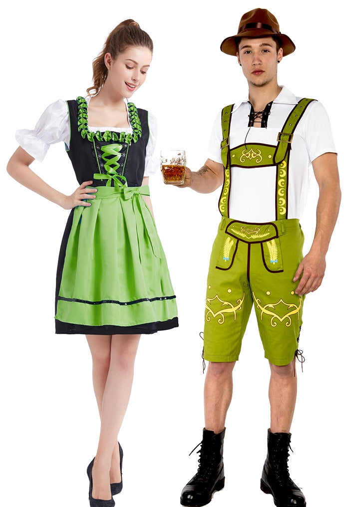 Green Couple Lederhosen Beer Maid Costume