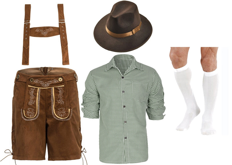 Mens Green Shirt with Brown Lederhosen German Costume