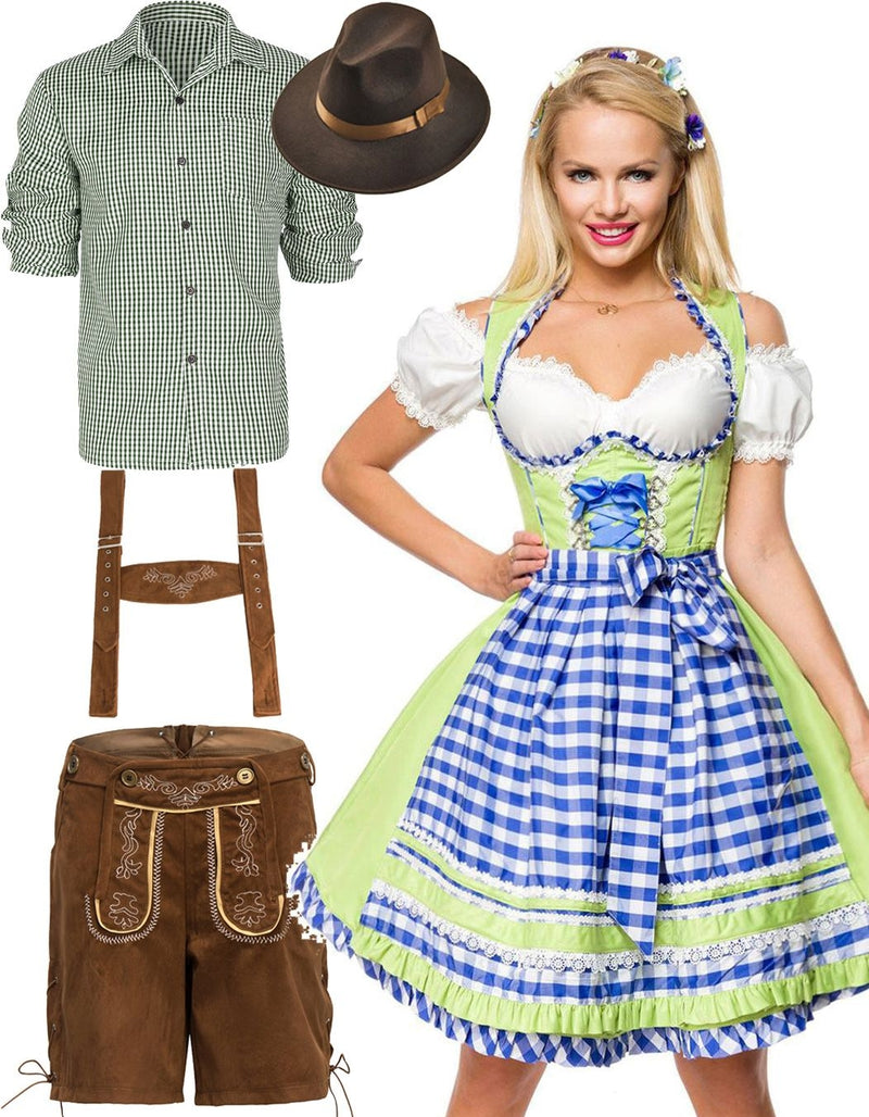 Couple Green Oktoberfest Beer Wench Lederhosen