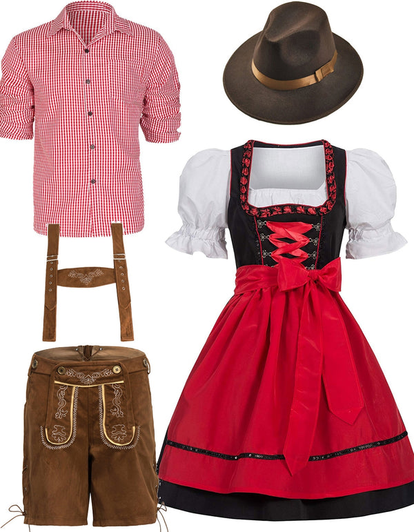 Red Couple Lederhosen Oktoberfest Alpine Costume