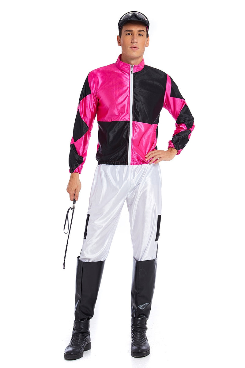 Mens Hot Pink Jockey Horse Racing Rider Uniform Costume Full Set