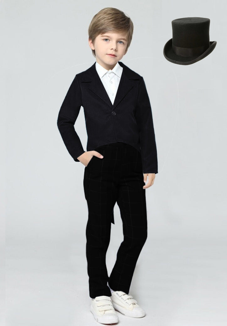 Black Kids Tailcoat Magician With Top Hat