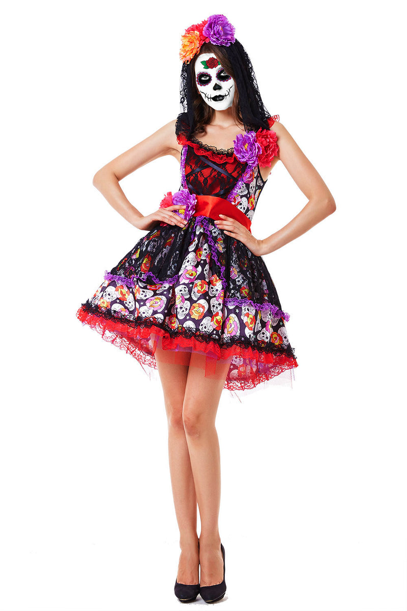 Ladies Day of the Dead Sugar Skull Halloween Fancy Dress Costume Spanish Dress Senorita
