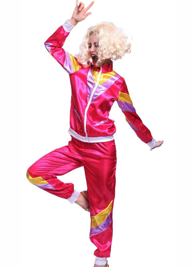 Pink 80s Retro Neon Tracksuit Height Of Fashion Costume