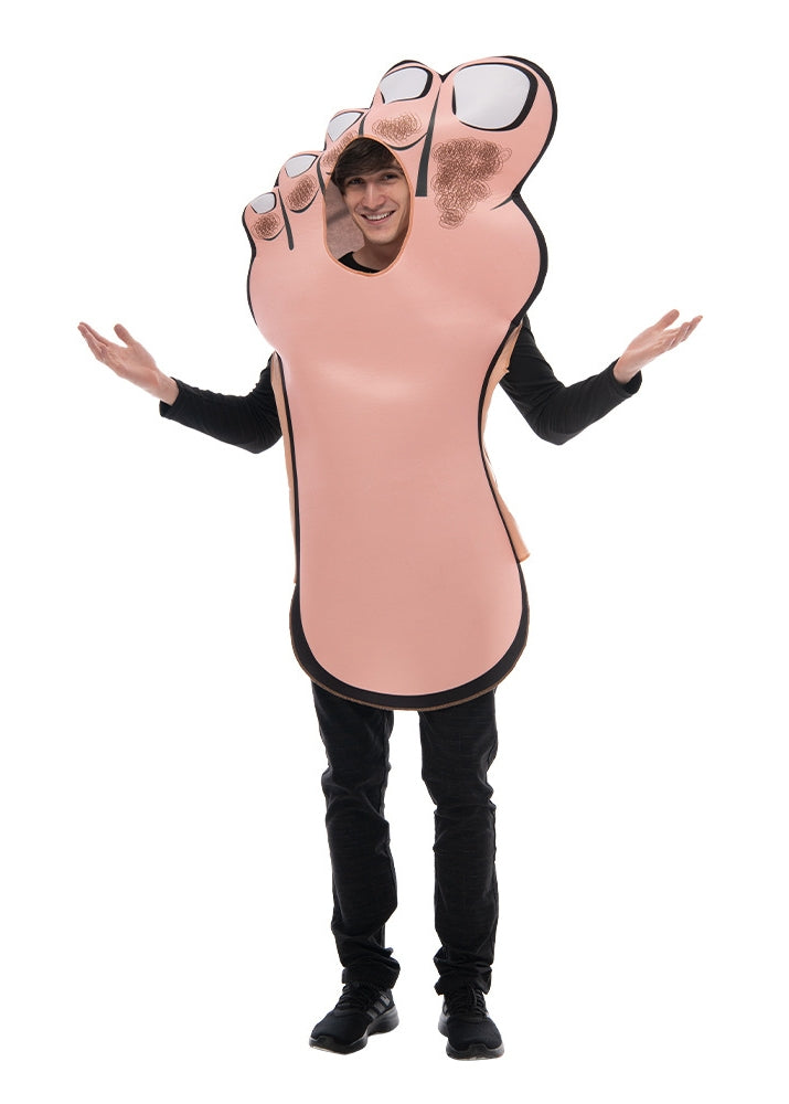 Kids wearing giant foot costume with 3D sculpted sole and toes
