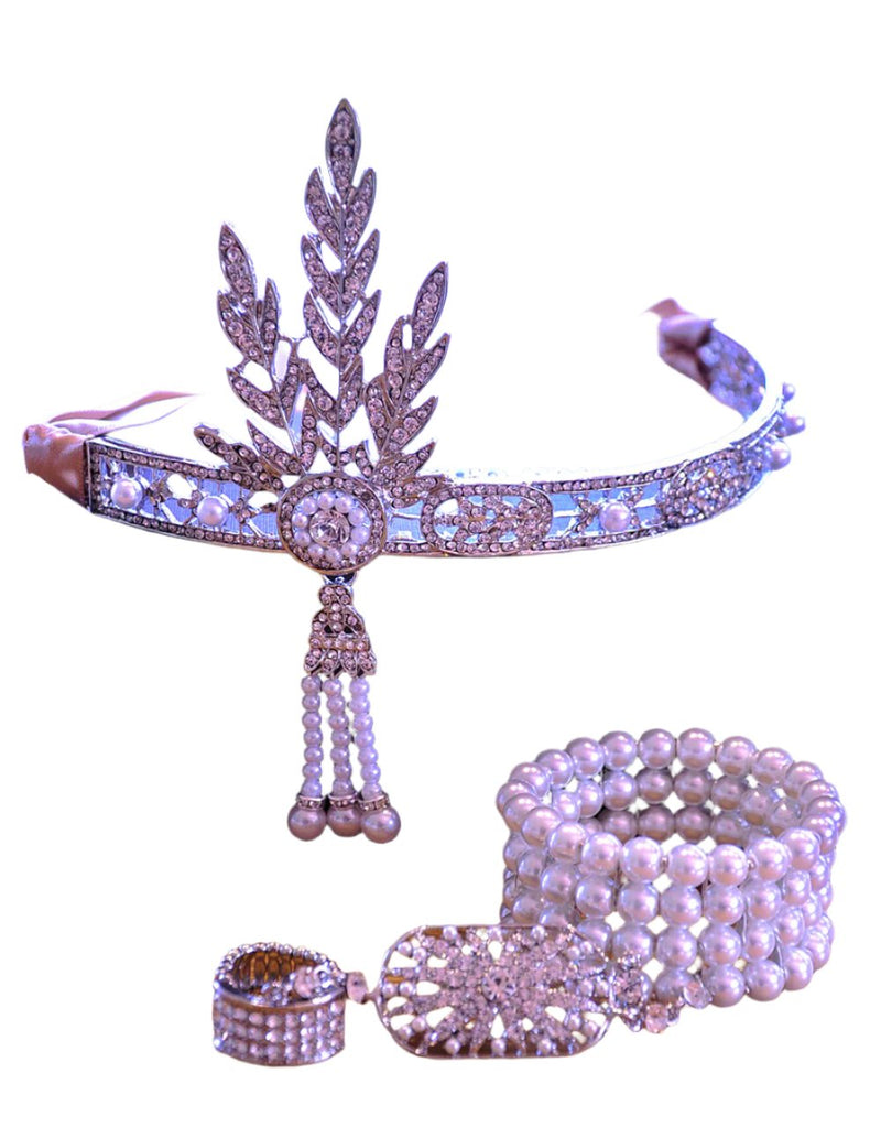 1920s Headband Bracelet Ring Set Vintage Bridal Great Gatsby Flapper Headpiece