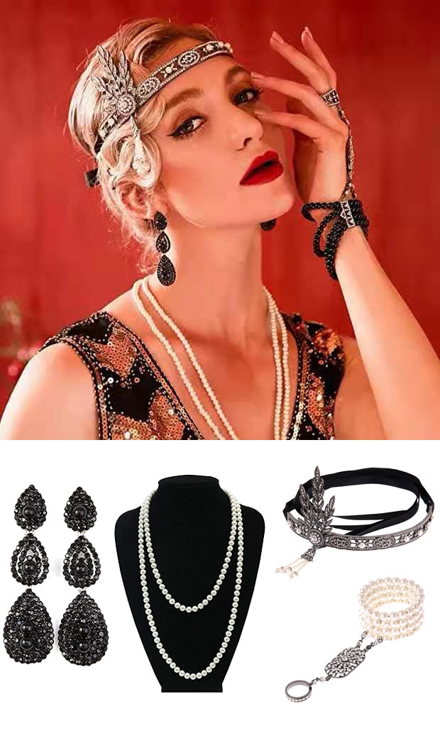 4pcs Black Roaring 1920s Accessories Set