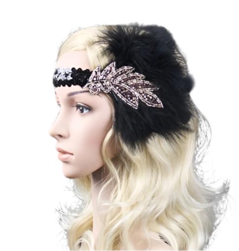 1920s Headband Black Feather Flapper Headpiece