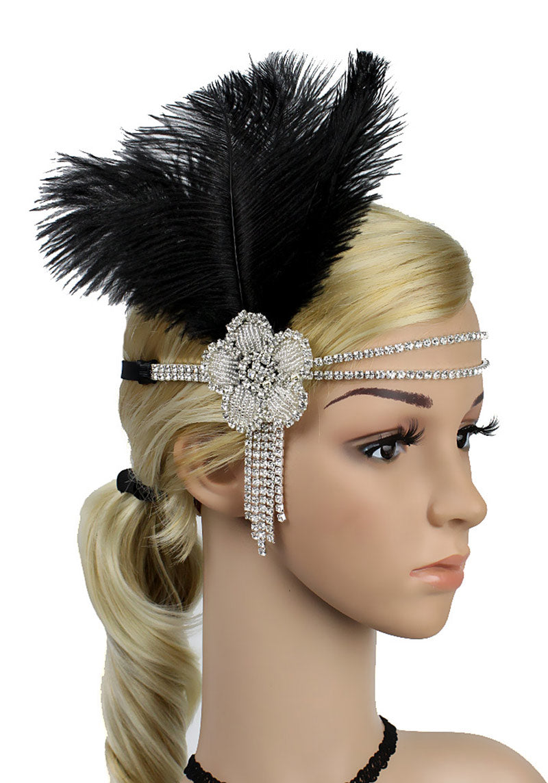 1920s Headband Feather Vintage Bridal Great Gatsby Flapper Headpiece
