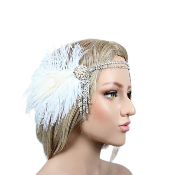 Ladies 20s White Feather Great Gatsby Flapper Headpiece