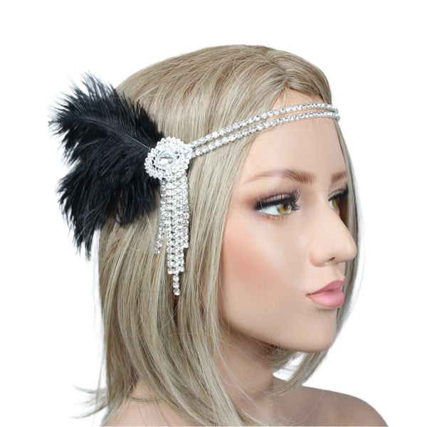 Ladies 20s Black Great Gatsby Flapper Headpiece