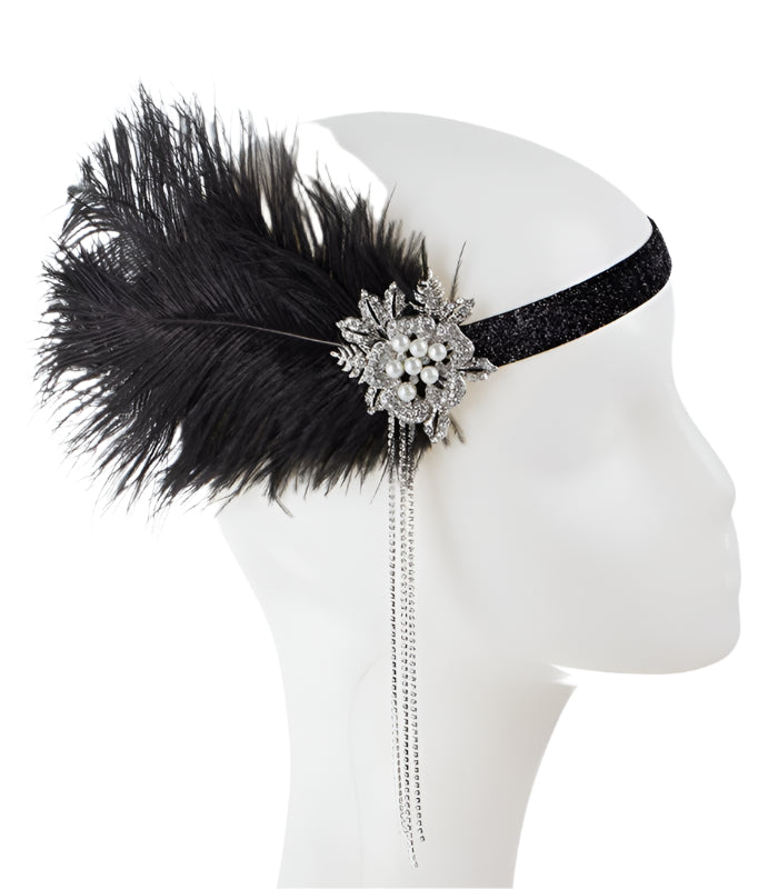 Ladies 20s Black Feather Gatsby Flapper Headpiece