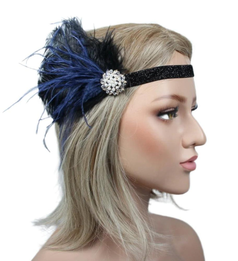 1920s Headband Black Feather Great Gatsby Flapper Headpiece