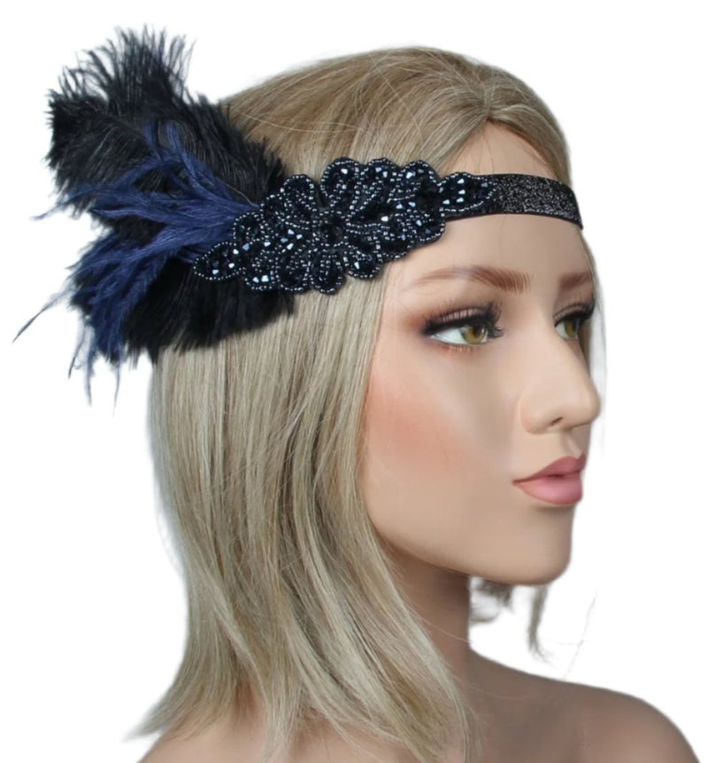 1920s Headband Feather Vintage Bridal Great Gatsby Flapper Headpiece
