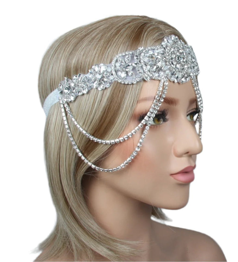 Adult 1920s Flapper Headpiece - Gatsby Pearl & Rhinestone Headband