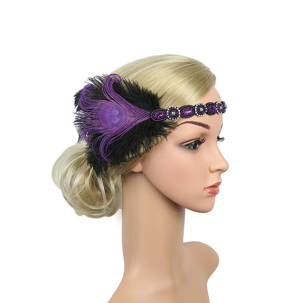 1920s Purple Headband Feather Flapper Headpiece