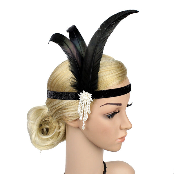Ladies Flapper Black Feather Headpiece