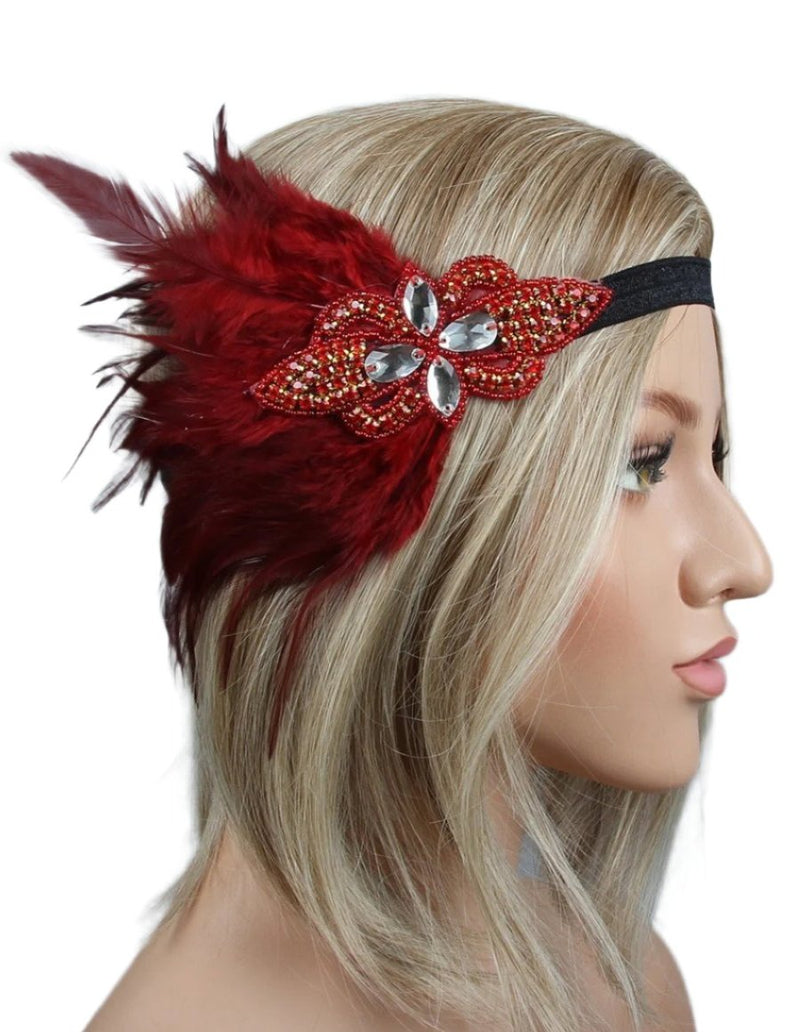 1920s Red Feather Great Gatsby Flapper Headpiece