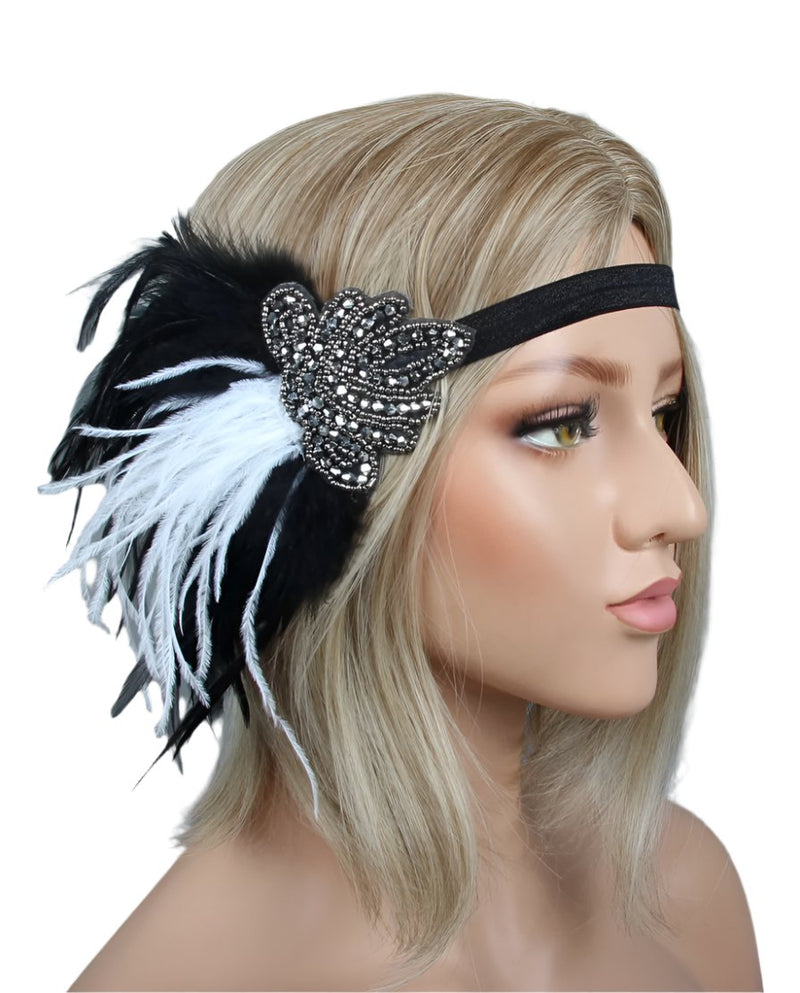 Adult 1920s Flapper Headband - Black Feather Gatsby Costume Accessory