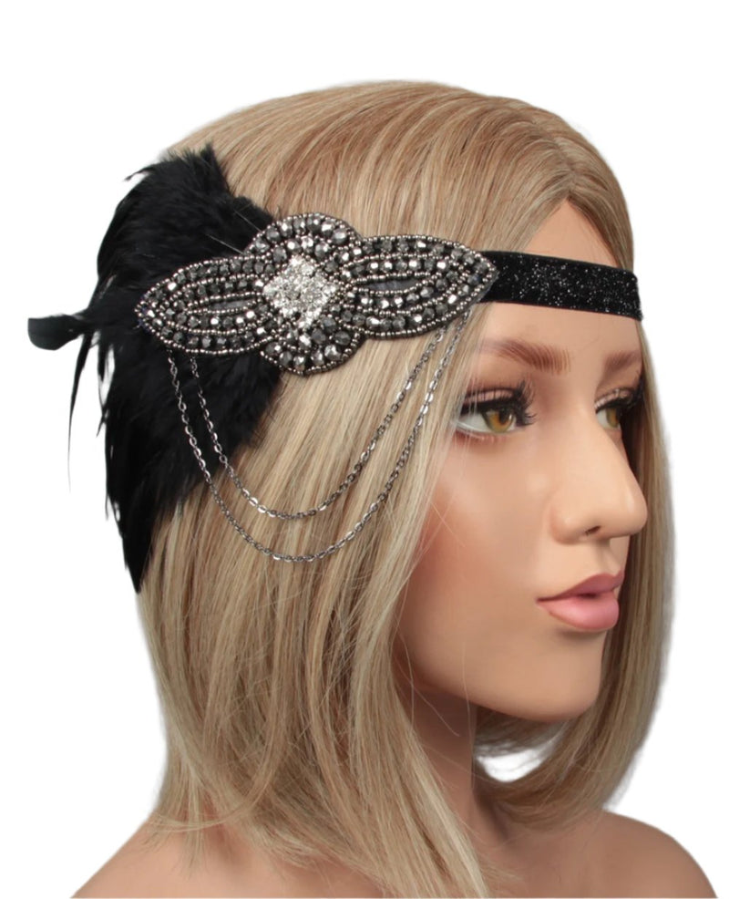 1920s Black Feather Vintage Bridal Great Gatsby Flapper Headpiece