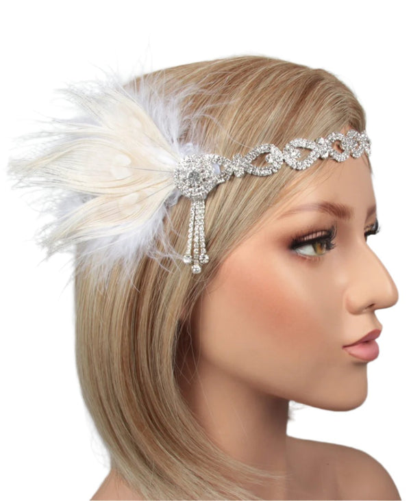 1920s Headband Feather Vintage Bridal Great Gatsby Flapper Headpiece